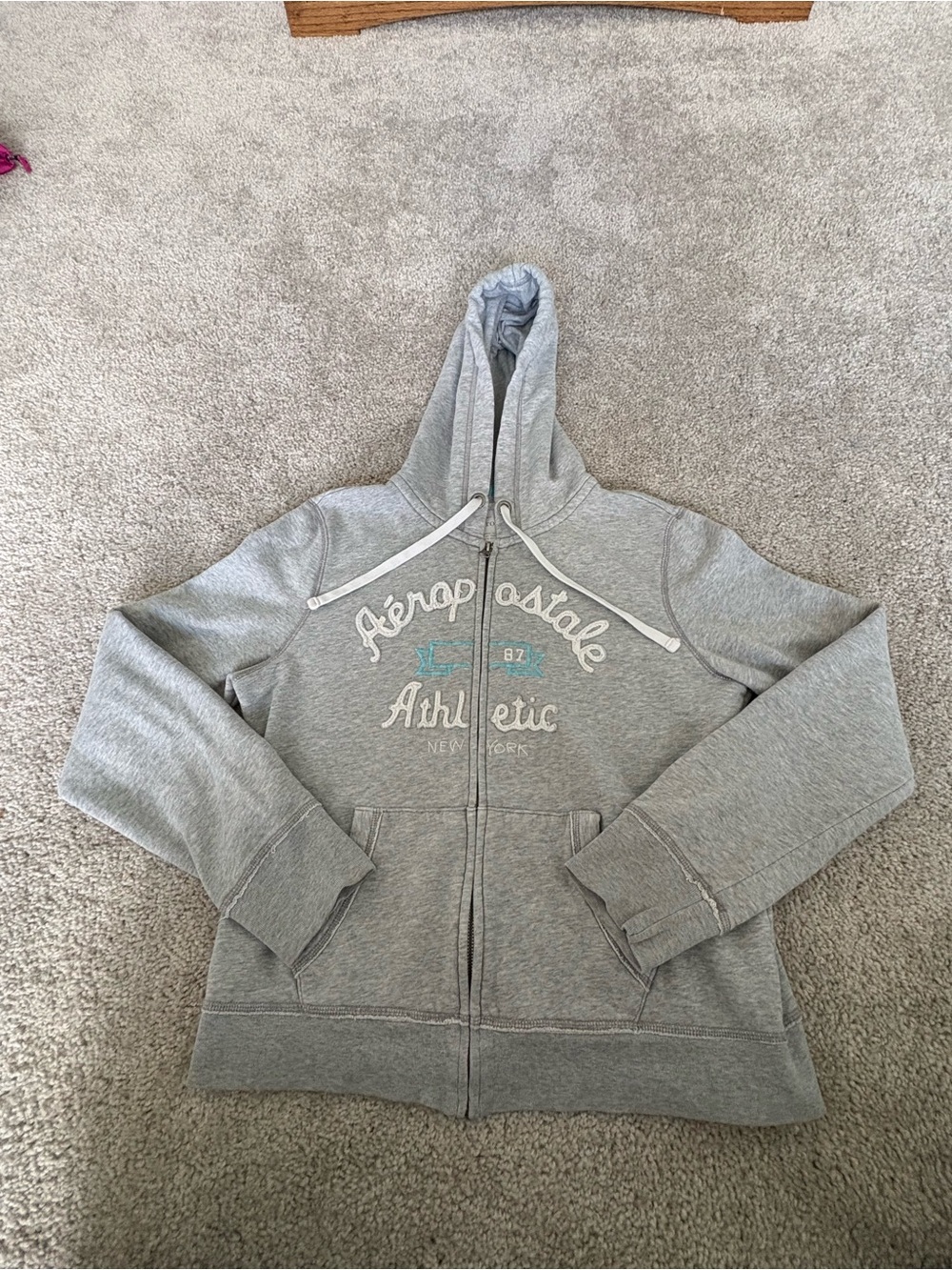 Y2K Aeropostale Gray Zip-Up Athletic Hoodie with Hood